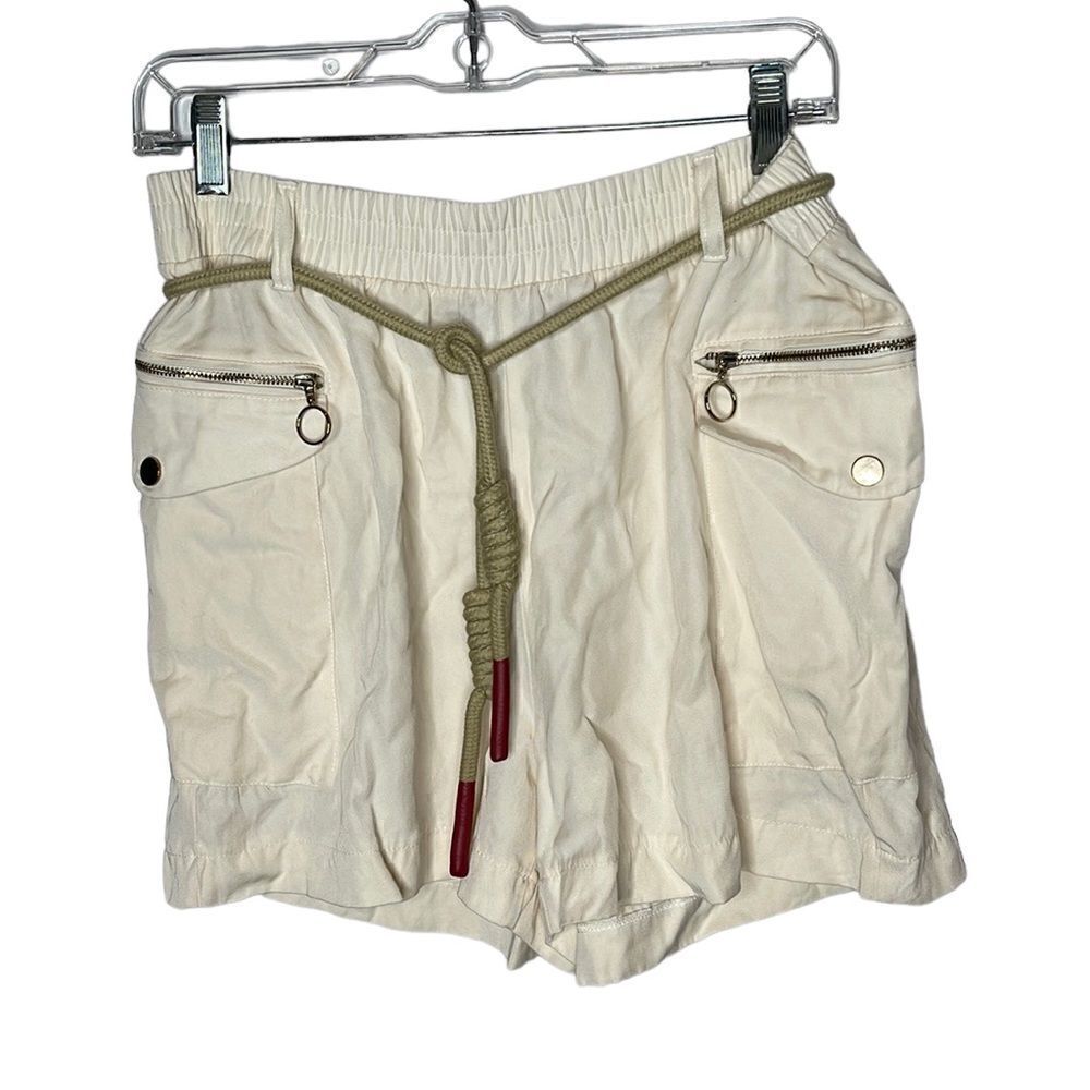 Zara Cord Belt Cream High Waisted Shorts. Size Medium.
